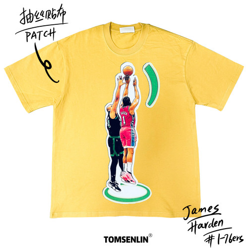 tomsenlin汤森林哈登绝杀凯尔特尔人REMAKE贴布抽丝投篮条短袖