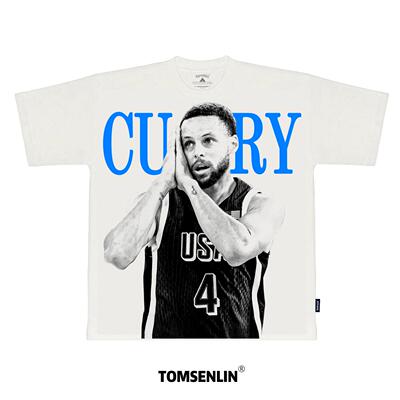 tomsenlin-库里 美式街头人物撞色复古康丽印花长短袖T恤