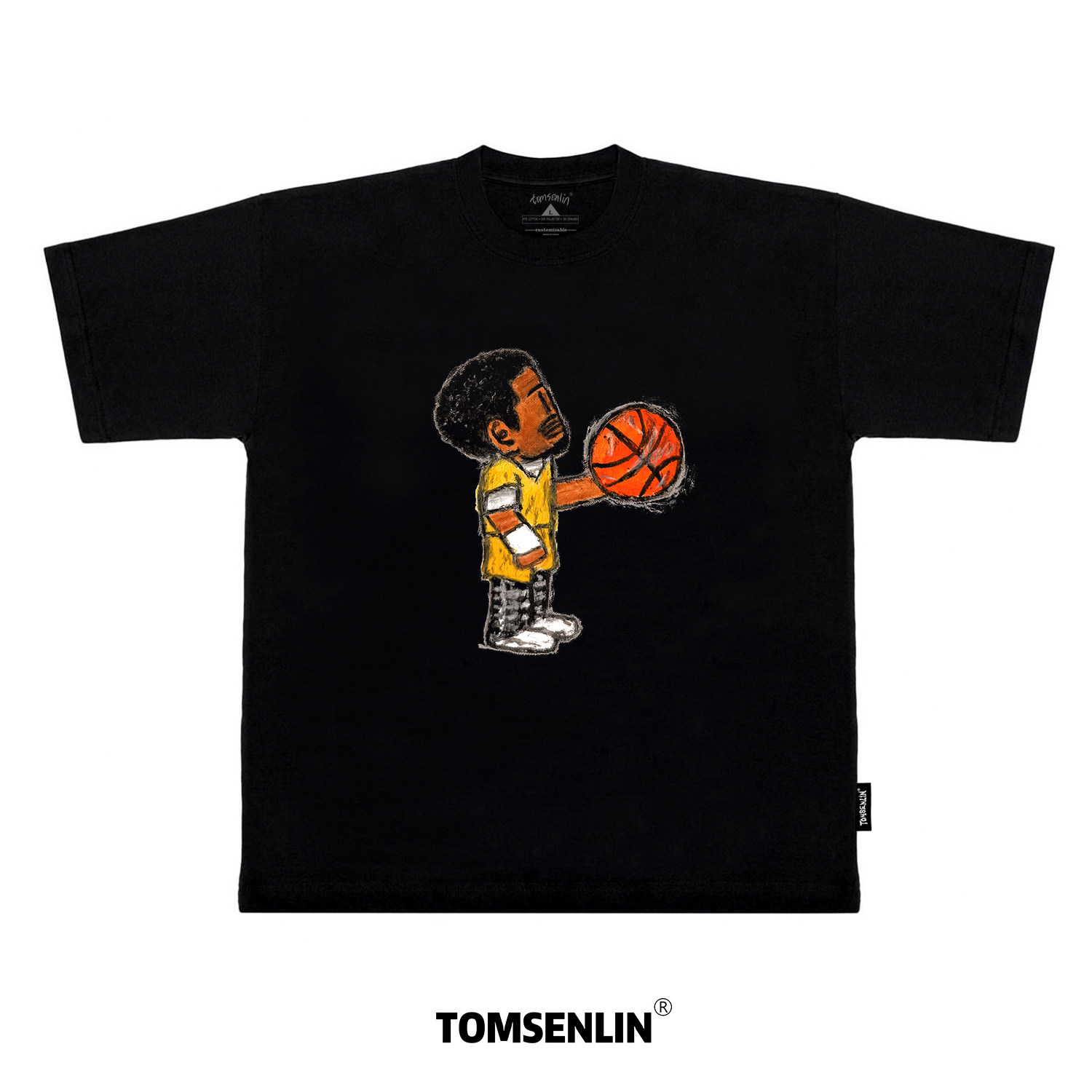 tomsenlin×插画师Gqq联名款科比罚球插画康丽印花短袖