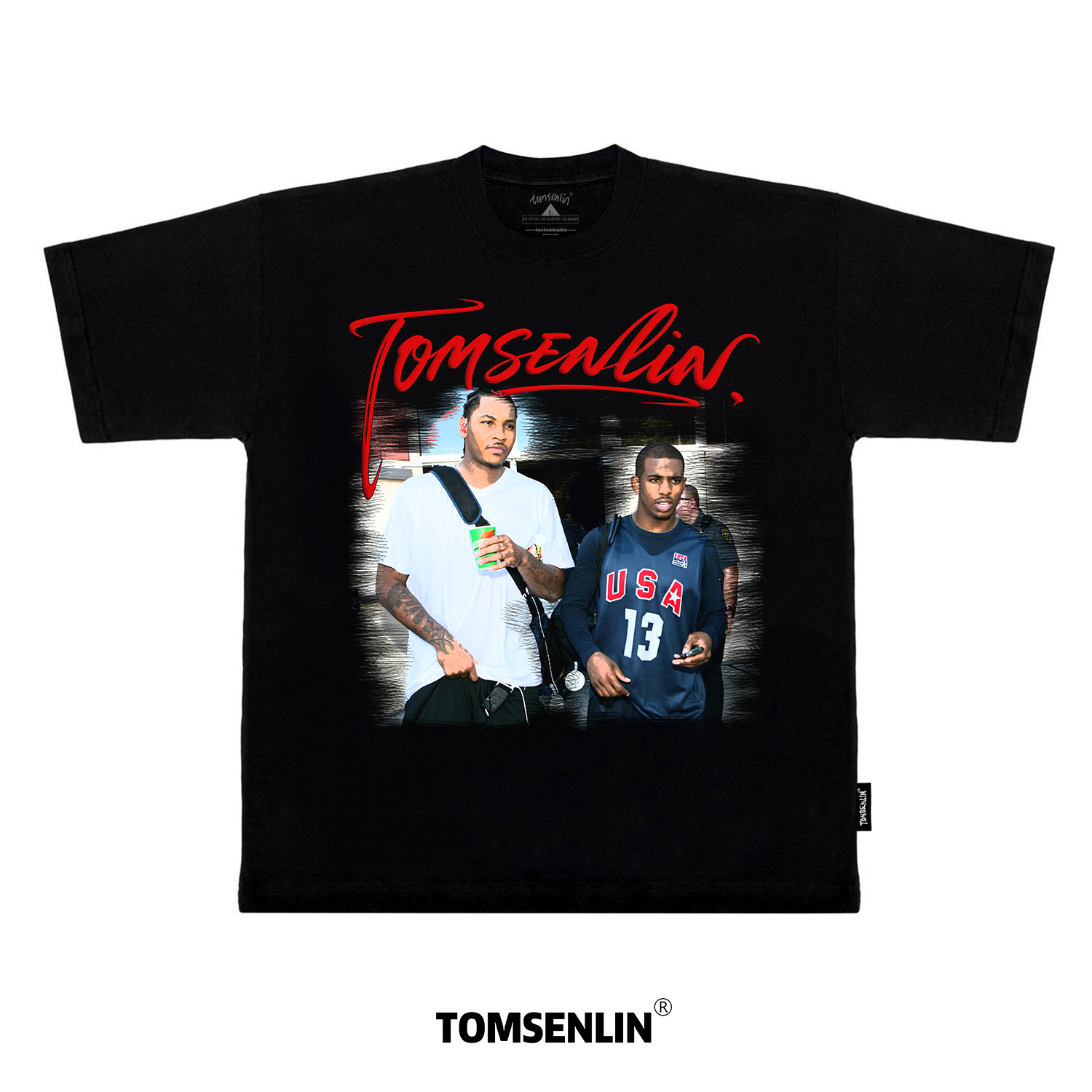 tomsenlin卡梅隆安东尼克里斯保罗合照复古美式康丽印花短袖