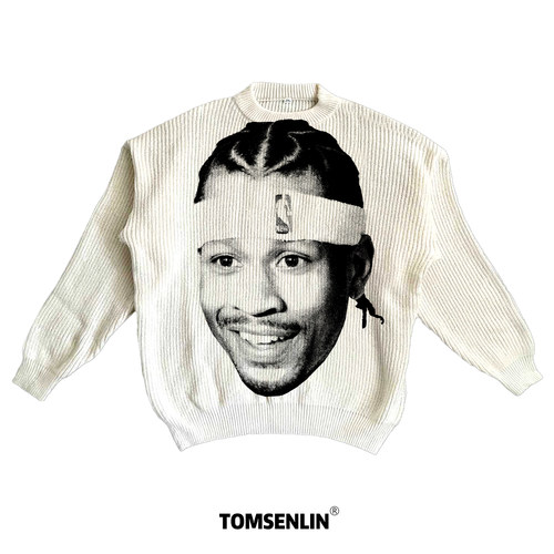 tomsenlin汤森林秋冬季阿伦艾佛森大头恶搞康丽印花毛衣