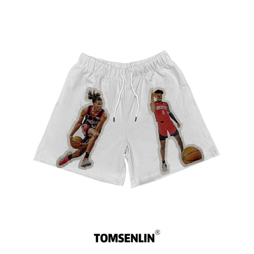 tomsenlinSS美式阿伦艾弗森黑色复古印花系列短裤