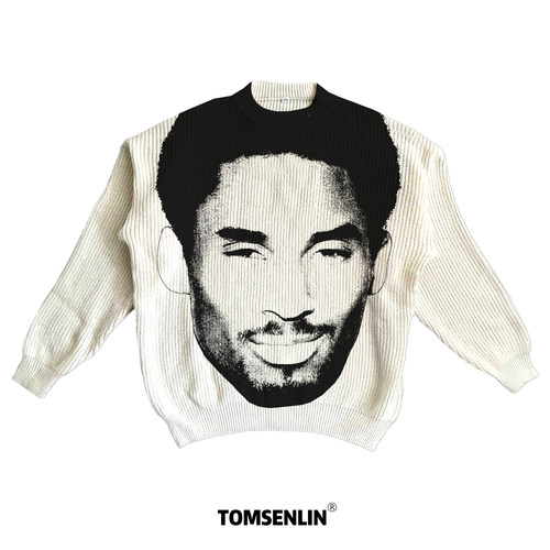 tomsenlin汤森林秋冬季科比布莱恩特爆炸头大头恶搞康丽印花毛衣