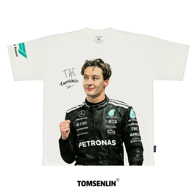 tomsenlin原创F1赛车手乔治拉塞尔康丽印花复古短袖