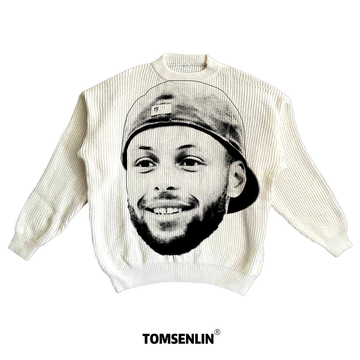 tomsenlin汤森林秋冬季斯蒂芬库里大头恶搞康丽印花毛衣