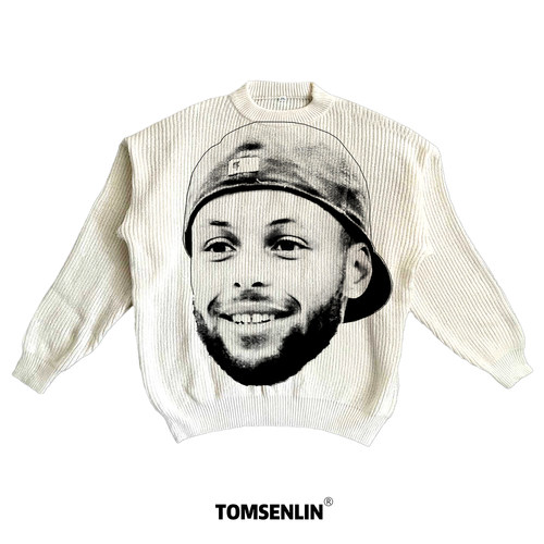 tomsenlin汤森林秋冬季斯蒂芬库里大头恶搞康丽印花毛衣
