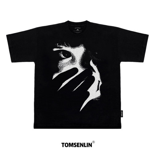 tomsenlin 高街人像水洗纯色宽松美式复古宽松短袖