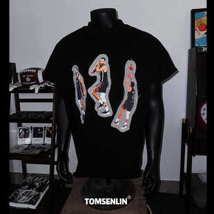 tomsenlin 斯蒂芬库里夺冠名场面重工手工贴布设计款宽松T恤短袖