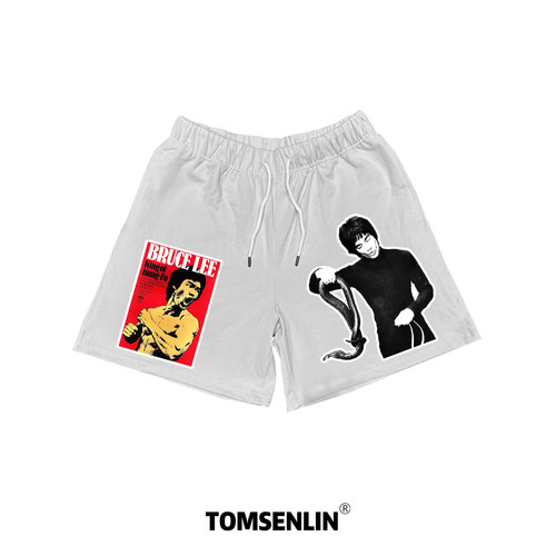 tomsenlinSS美式阿伦艾弗森黑色复古印花系列短裤