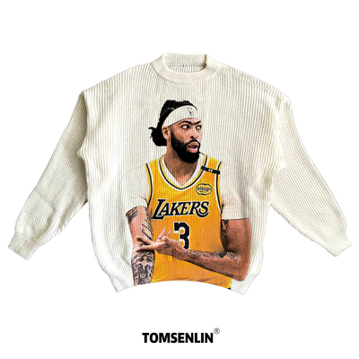 tomsenlin湖人队安东尼戴维斯针织帽美式康丽印花慵懒休闲毛衣