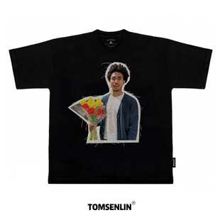 tomsenlin麦凯恩手捧花设计款线毯手工贴布remake短袖蝙蝠袖