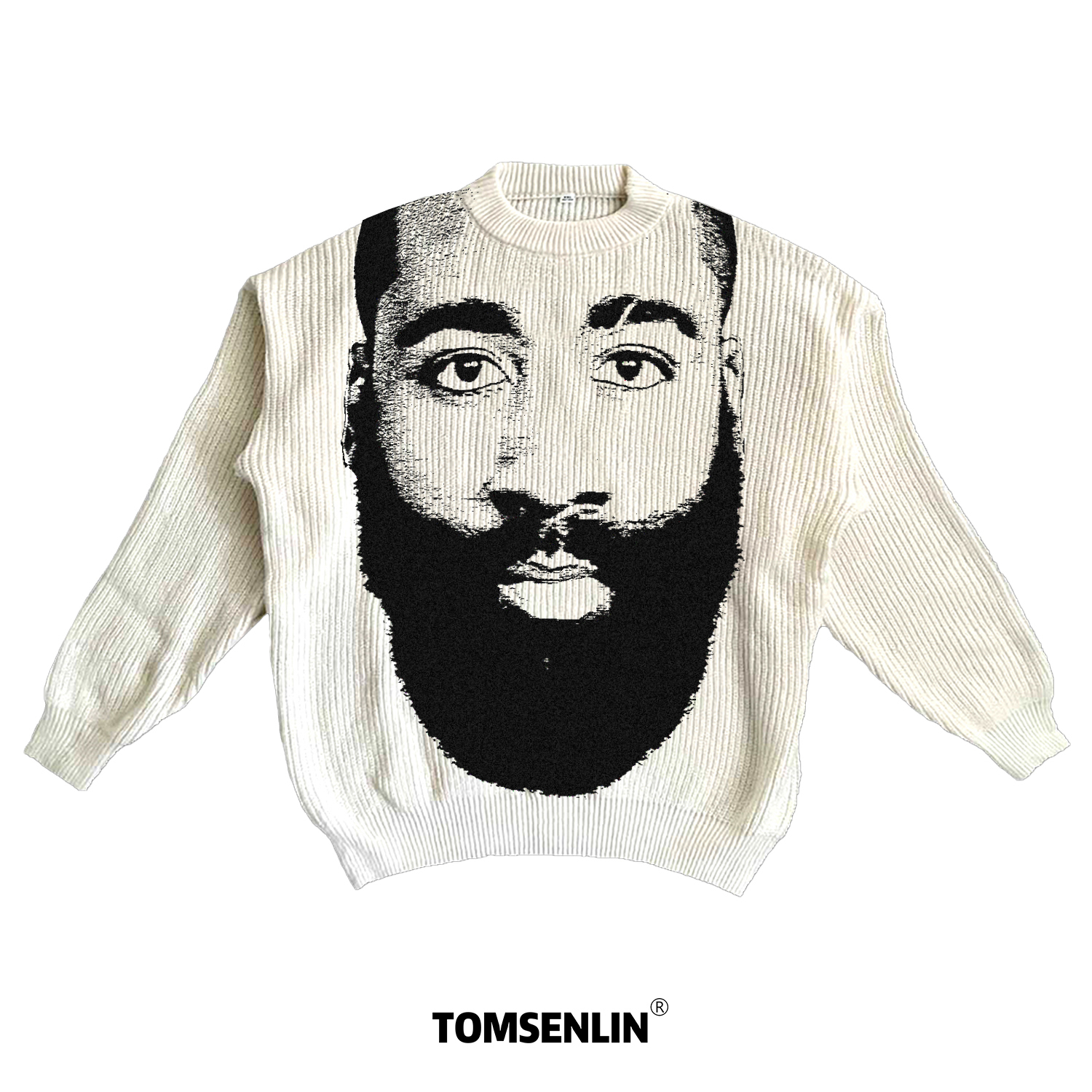 tomsenlin汤森林秋冬季詹姆斯哈登大头恶搞康丽印花毛衣