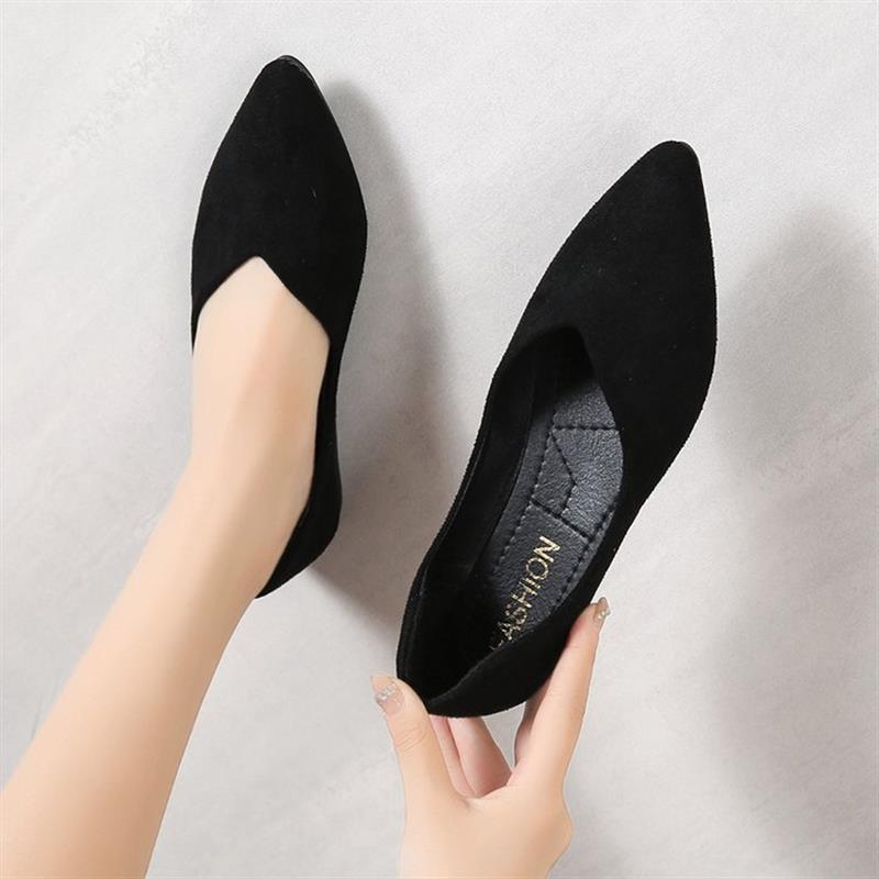 2025年春秋季仙女软底尖头单鞋女工作绒面奶奶鞋豆豆平底鞋瓢鞋子