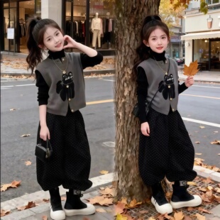 女童2026春秋新款套装韩版秋款中大童休闲马甲打底衫裤子三件套潮