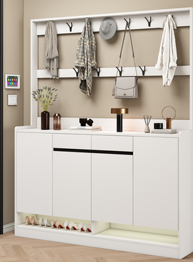 白色鞋柜入户门口高款衣帽架一体柜大容量简约现代靠墙隔断储物柜