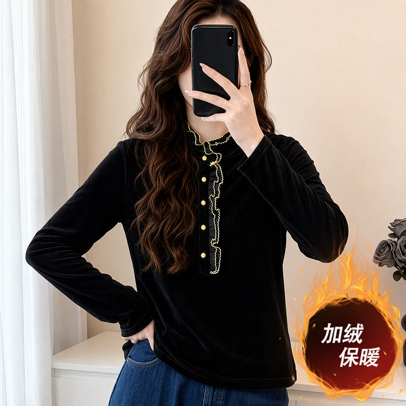 金丝绒显瘦上衣女长袖2026春衬衫