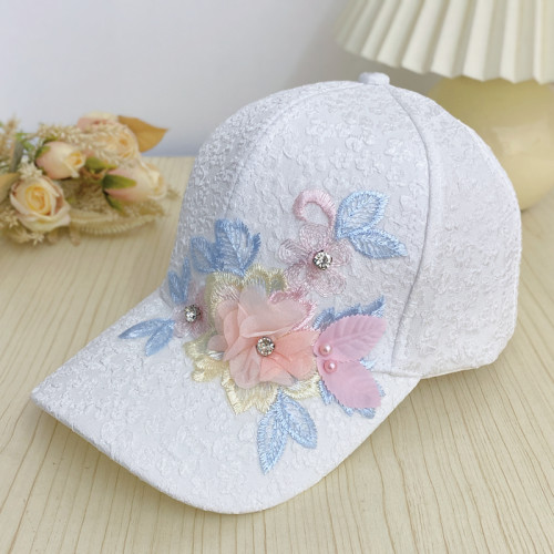棒球帽女刺绣花朵田园风