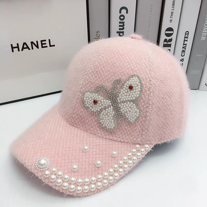 秋冬天镶钻花朵保暖加厚棒球帽