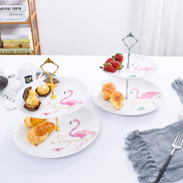 originality Flamingo ceramics three layers Cake pan multi-storey Fruit plate household a living room Snack stand Dessert Wobble Trayin the Tableware , Tableware , Plate  category - from Buy2taobao.com to provide professional Taobao agent buy service