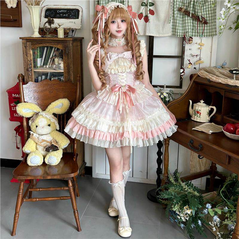 心惑莓莓甜心奶油Lolita裙原创洛丽塔 洋装芭蕾风jsk吊带连衣裙