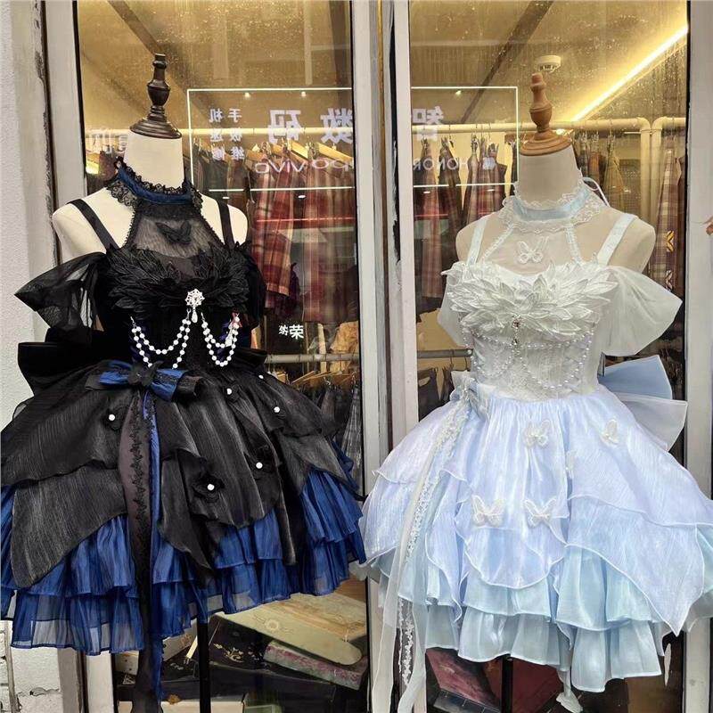 蓝白天鹅湖公主风小礼服lolita裙蝴蝶洛丽塔生日成人礼公主裙洋装