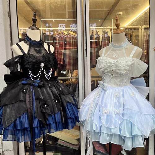 蓝白天鹅湖公主风小礼服lolita裙蝴蝶洛丽塔生日成人礼公主裙洋装