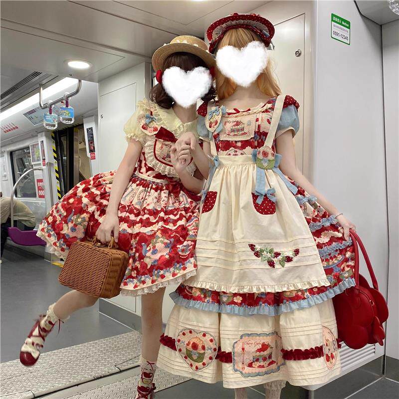 草莓塔塔lolita裙蔷薇絮语草莓印花opjsk洛丽塔原创甜美公主裙图片