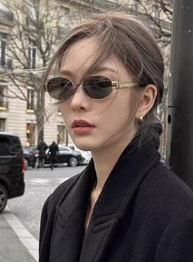 金边墨镜女款2024新款小脸级感凯旋门复古金属椭圆近视太阳眼镜