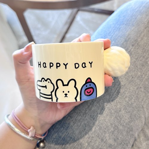 原创简约卡通线条涂鸦陶瓷杯