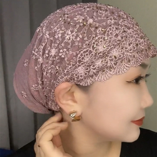新款烫钻妈妈帽时尚绣花包头帽遮白发头巾头饰回族盖头帽穆斯头巾