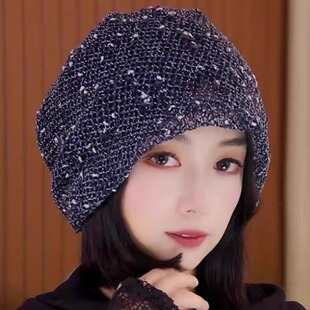秋季新款堆堆帽女薄款宽松遮白发显脸小韩版时尚百搭针织包头帽