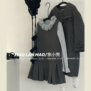 小香外套 25年冬年货儿童中长款 女童双面羊毛呢子大衣 背心裙套装