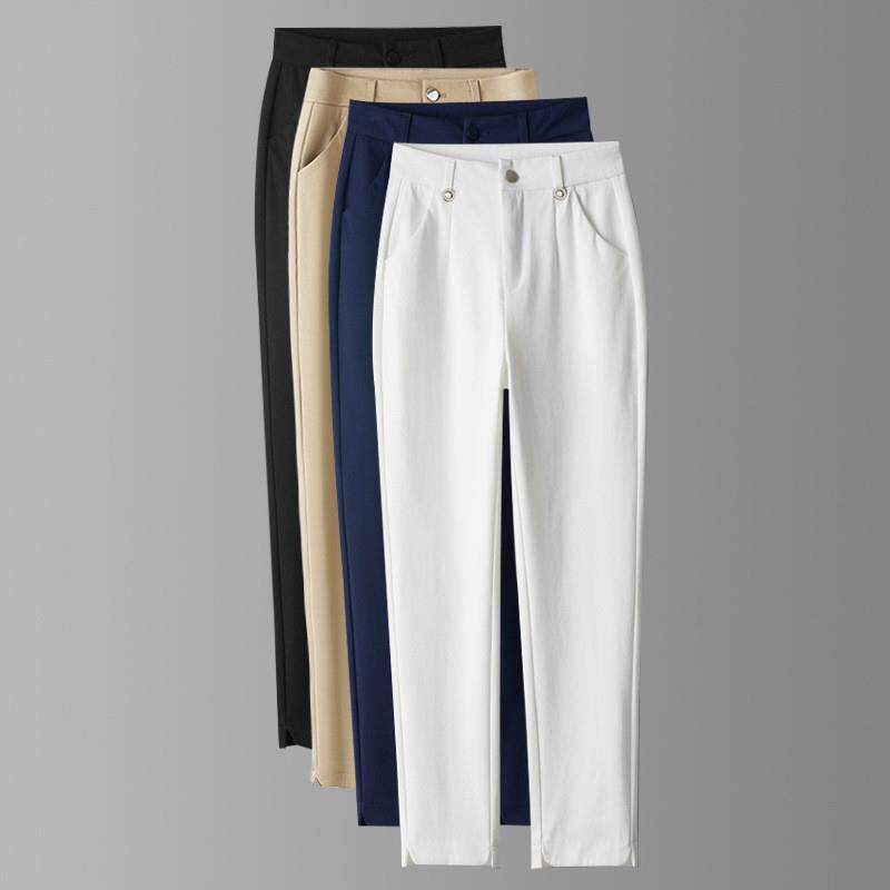 九分白色裤子女夏季新款高腰修身烟管裤百搭女士小直筒休闲裤显瘦