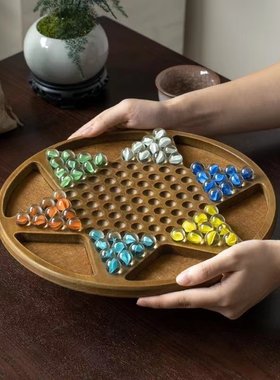 跳棋高档玻璃球满28送井字棋拼图