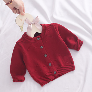 婴儿针织开衫纯棉3个月新生宝宝毛衣外套1岁女童外搭公主春秋装