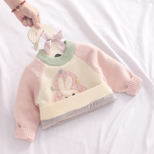 女童毛衣加绒加厚宝宝套头针织衫公主圆领保暖线衣婴儿洋气冬装