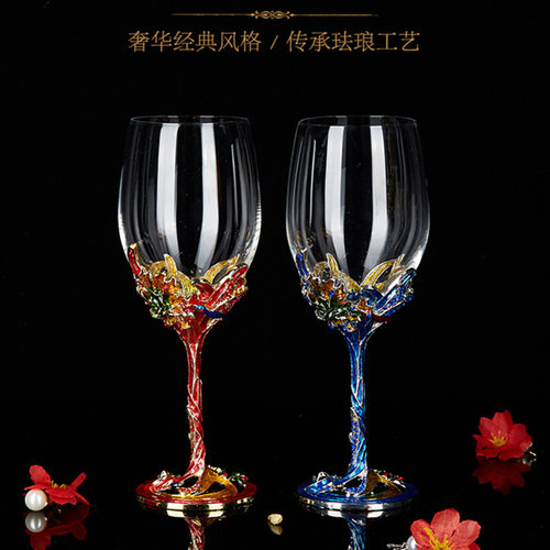 欧式珐琅彩红酒杯醒酒器套装家用高档水晶酒杯法式复古创意高脚杯