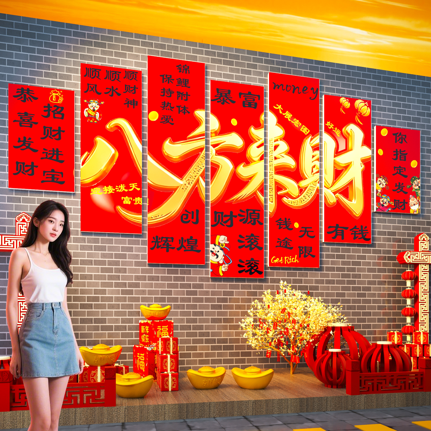 【八方来财】2026新年打卡墙装饰