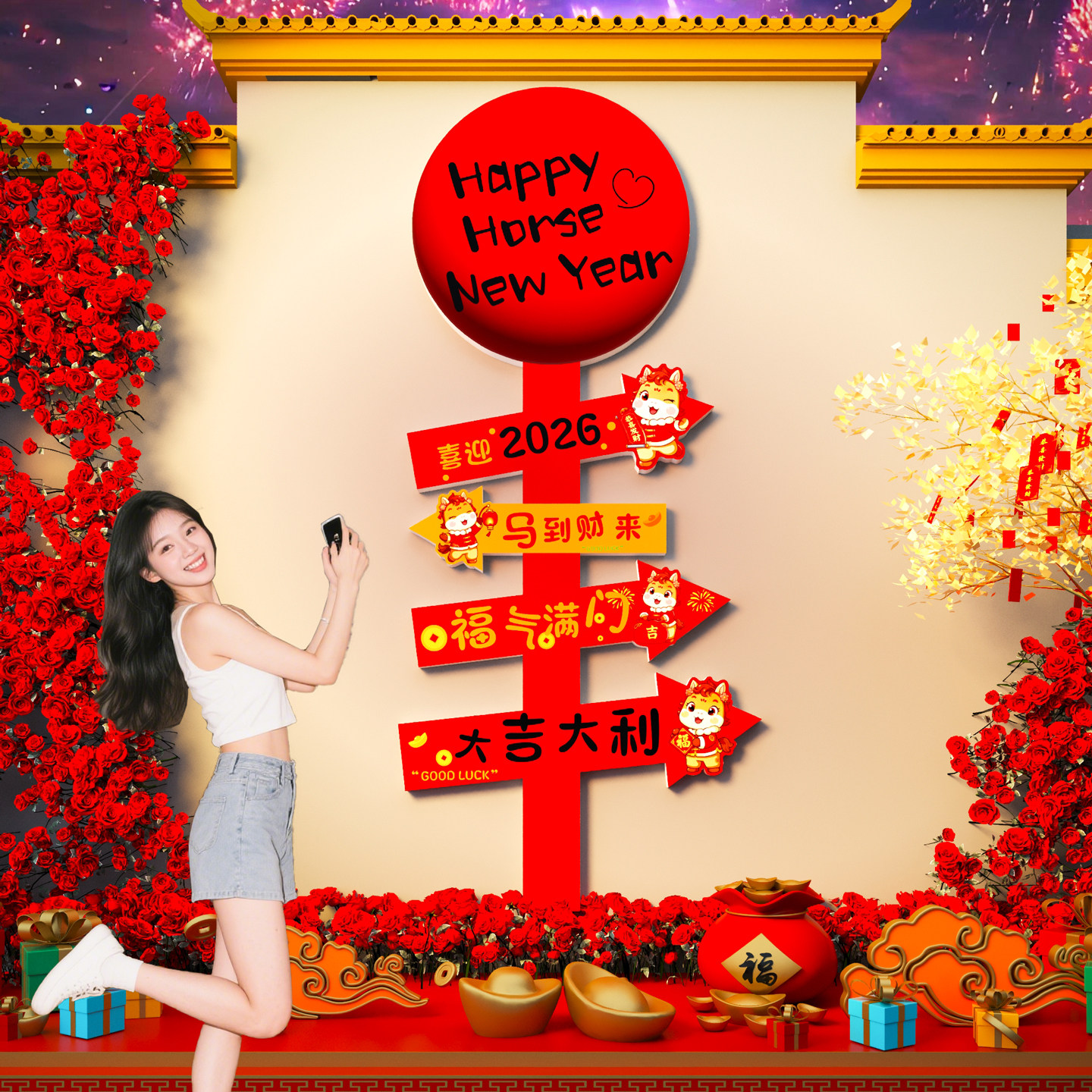 新年春节墙面装饰2026马跨年网红打卡拍照区氛围布置民宿小院造景,家居饰品,文化墙贴,淘宝优惠券,粉丝福利购,淘宝优惠卷