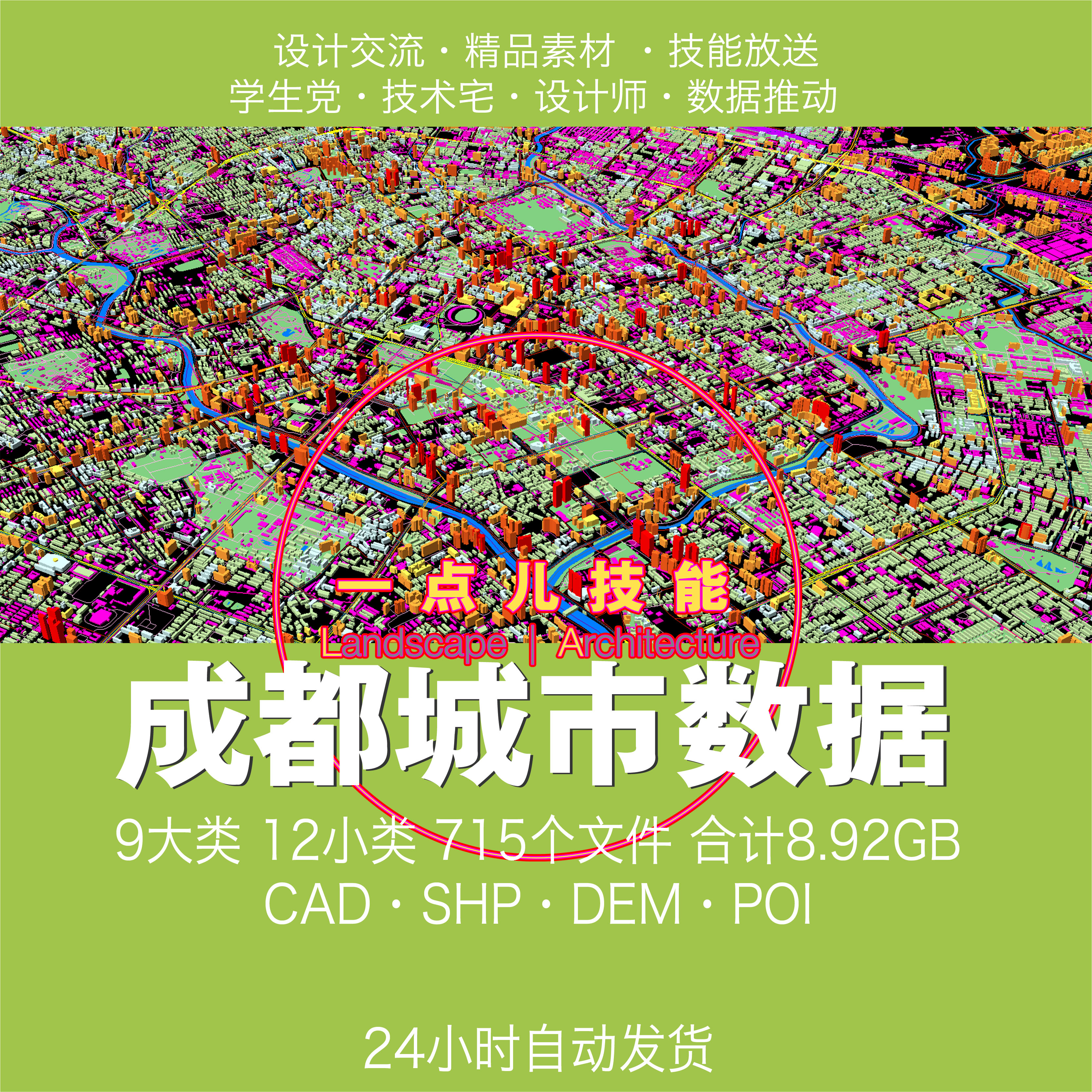 成都市AI解译GIS数据SHP矢量CAD建筑路网AOI绿地水系POI区划用地 商务/设计服务 设计素材/源文件 原图主图