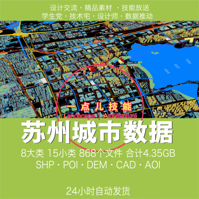 苏州市GIS数据AI解译SHP矢量CAD区划POI用地建筑模型路网水系绿地