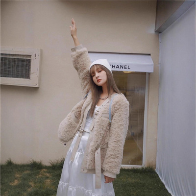 羊羔毛外套女秋冬季新款加厚韩系小个子棉服加绒高级感外套