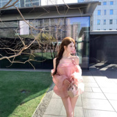 雪纺上衣 泡泡袖 甜梦蔷薇法式 温柔挂脖一字肩花苞衬衫