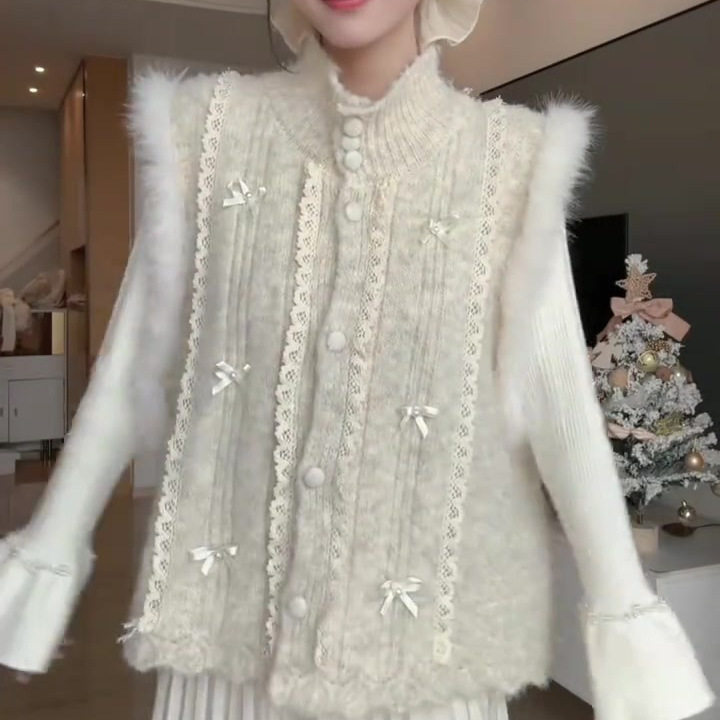 2026春季V领蝴蝶结拼接INS网红马甲时尚秋冬小香风冬季马甲背心女,女装/女士精品,马夹,淘宝优惠券,粉丝福利购,淘宝优惠卷