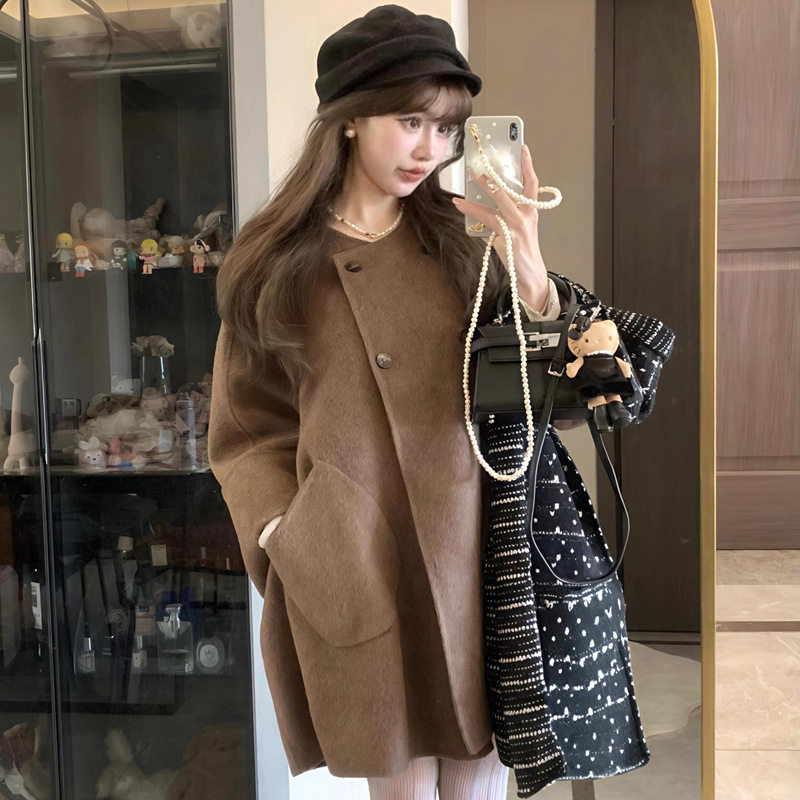 秋冬复古双面呢大衣外套女2025新款小个子气质保暖感上衣