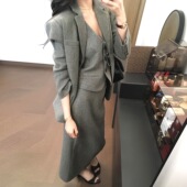 巨好看出席重要场合套装 连衣裙子女新款 长裙 灰色西装 法式