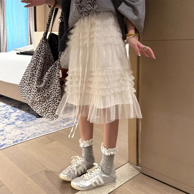 法式浪漫气质满芬重工网纱蛋糕半身裙2026春夏新款高腰A字蓬蓬裙