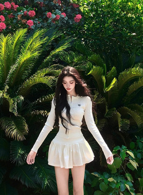 穿搭一整套时尚miu系学院风针织毛衣性感半身裙富家千金两件套女