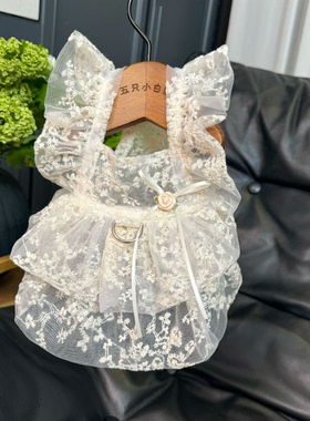 五只小白熊原创宠物衣服春夏新款刺绣礼服飞袖裙子狗狗猫咪防晒衣