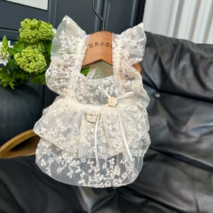 五只小白熊原创宠物衣服春夏新款刺绣礼服飞袖裙子狗狗猫咪防晒衣